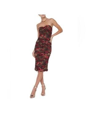 New, L’ Agence Floral Cheetah Caprice Ruched Midi Dress in Multi Sz 16 #MD1711